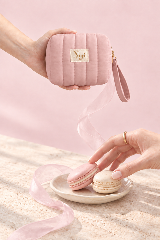 Dusty-rose Nuri pouch with a more even fabric color