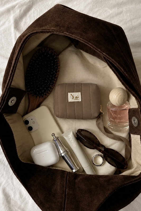 Reworked bag scene with brown pouch
